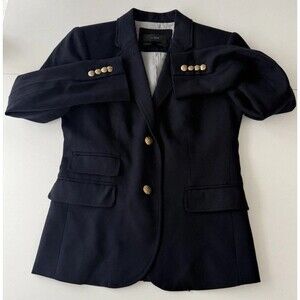 J. Crew Blazer Women’s Size 2 Schoolboy Jacket Navy Blue Button Sport Coat Wool